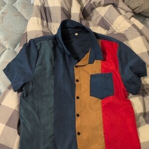 SHEIN Men's Colorblock Casual Shirt - Navy, Tan, Red